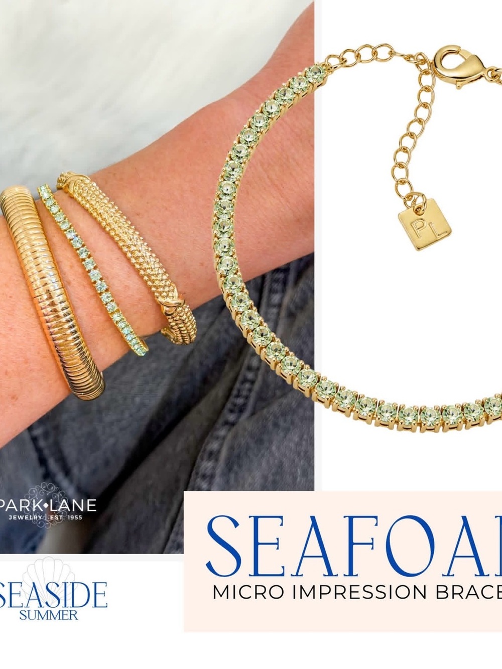 Park Lane SEAFOAM Micro Impression Bracelet, Light Green Crystal CZs, 7”+2”, NWT - Picture 5 of 10
